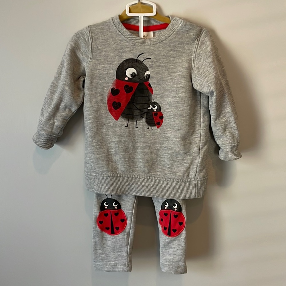 H&M ladybug matching sweatshirt and pants set 6-9 months